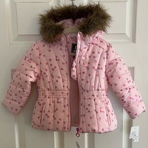 R1881 by S.Rothchild Girl Winter Puffer Jacket Coat w/ Faux Fur Trim Hood Pink